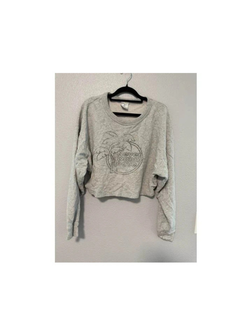 #6230 Gray Cropped Palm Graphic Long Sleeve Sweatshirt XS